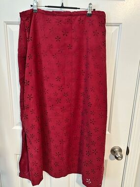 Coldwater Creek Faux Suede Cranberry Red Eyelet Maxi Skirt
